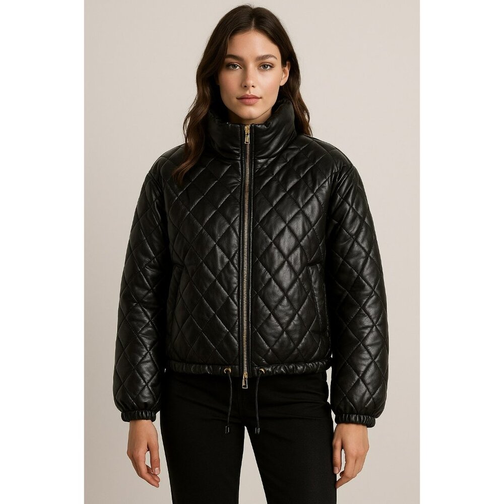 NWT Marc New York Black Quilted Jacket Size M Drawstring Waistline